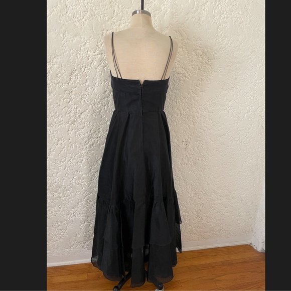 Vintage Valentino Black Long Asymmetric Ruffled Cocktail Dress, Size 10 Gown - Picture 5 of 15